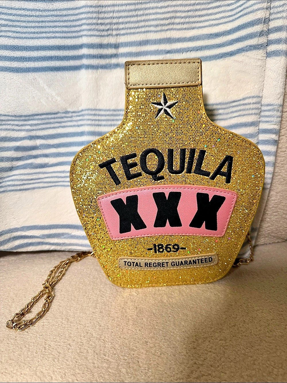 Gold Glitter Tequila Crossbody Bag Gold & Pink